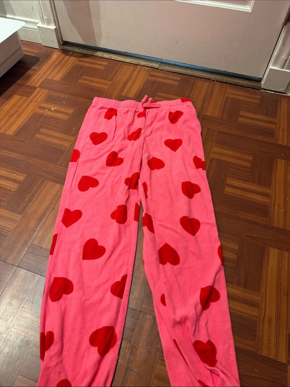 Kids Pink Pajama Pants with Red Heart Print
